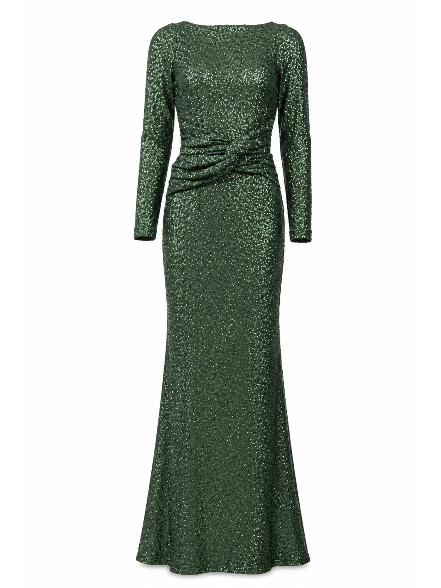 Maison De Piem emerald green sequin long-sleeve mermaid gown front — luxury dress Saudi Arabia | SO. by Sora