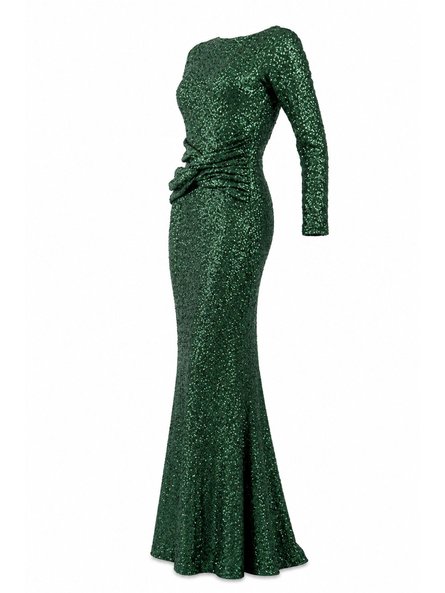 Maison De Piem emerald sequin mermaid gown side — designer formal dress KSA | SO. by Sora