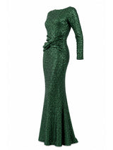 Maison De Piem emerald sequin mermaid gown side — designer formal dress KSA | SO. by Sora