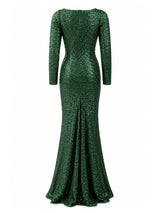 Maison De Piem emerald sequin mermaid gown back — buy emerald gown Saudi Arabia | SO. by Sora