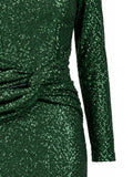 Maison De Piem sequin texture and waist twist — emerald green dress KSA | SO. by Sora