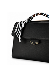 Fendi gold turn-lock and logo plaque detail — black leather Demi Jour bag | SO. by Sora
