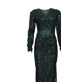 Rochelle Green Long Curvy Dress – Sequined Gown