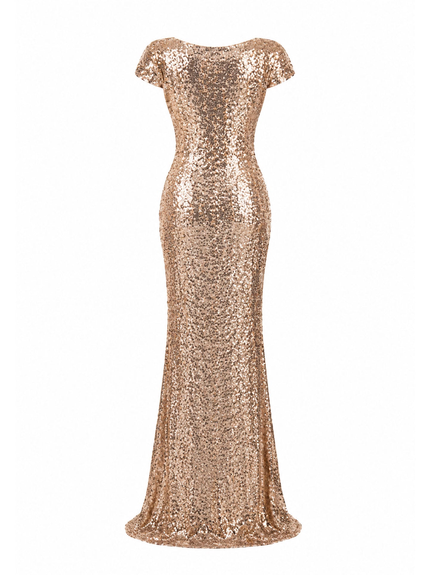 Badgley Mischka gold sequin cowl-back mermaid gown front — luxury dress Saudi Arabia | SO. by Sora