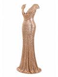 Badgley Mischka gold sequin mermaid gown side — buy gold evening gown Saudi Arabia | SO. by Sora