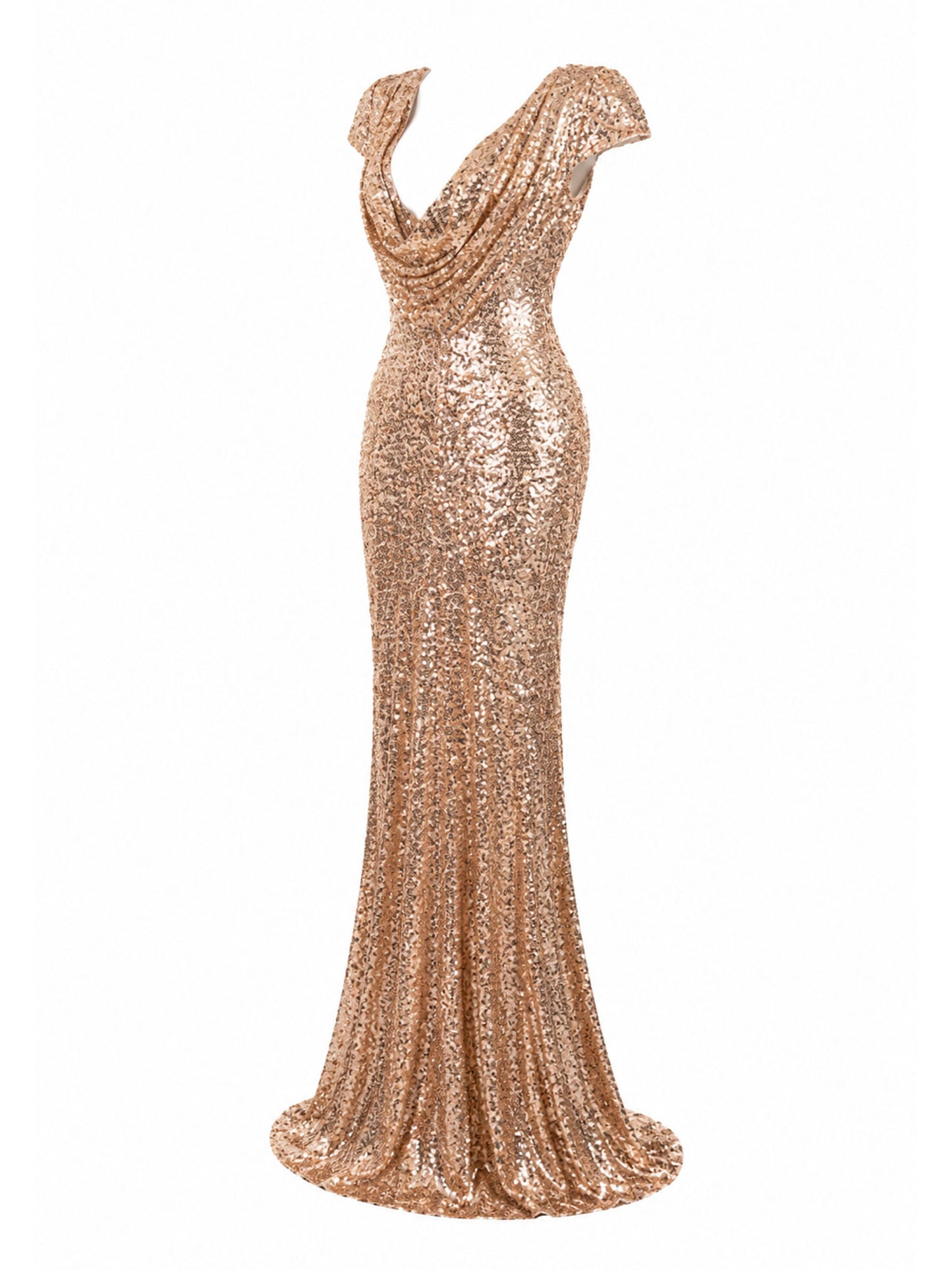 Badgley Mischka gold sequin mermaid gown side — buy gold evening gown Saudi Arabia | SO. by Sora
