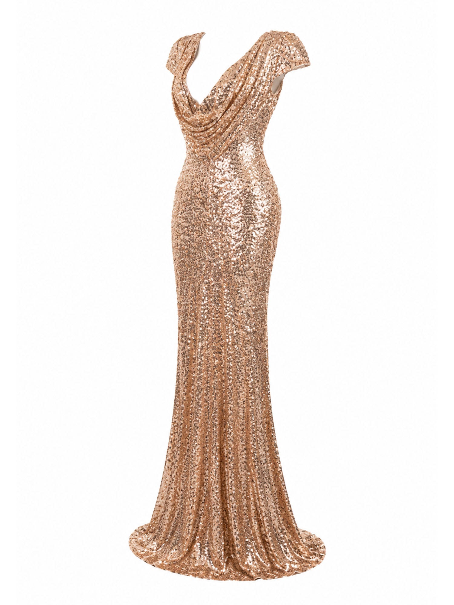 Badgley Mischka gold sequin mermaid gown side — buy gold evening gown Saudi Arabia | SO. by Sora