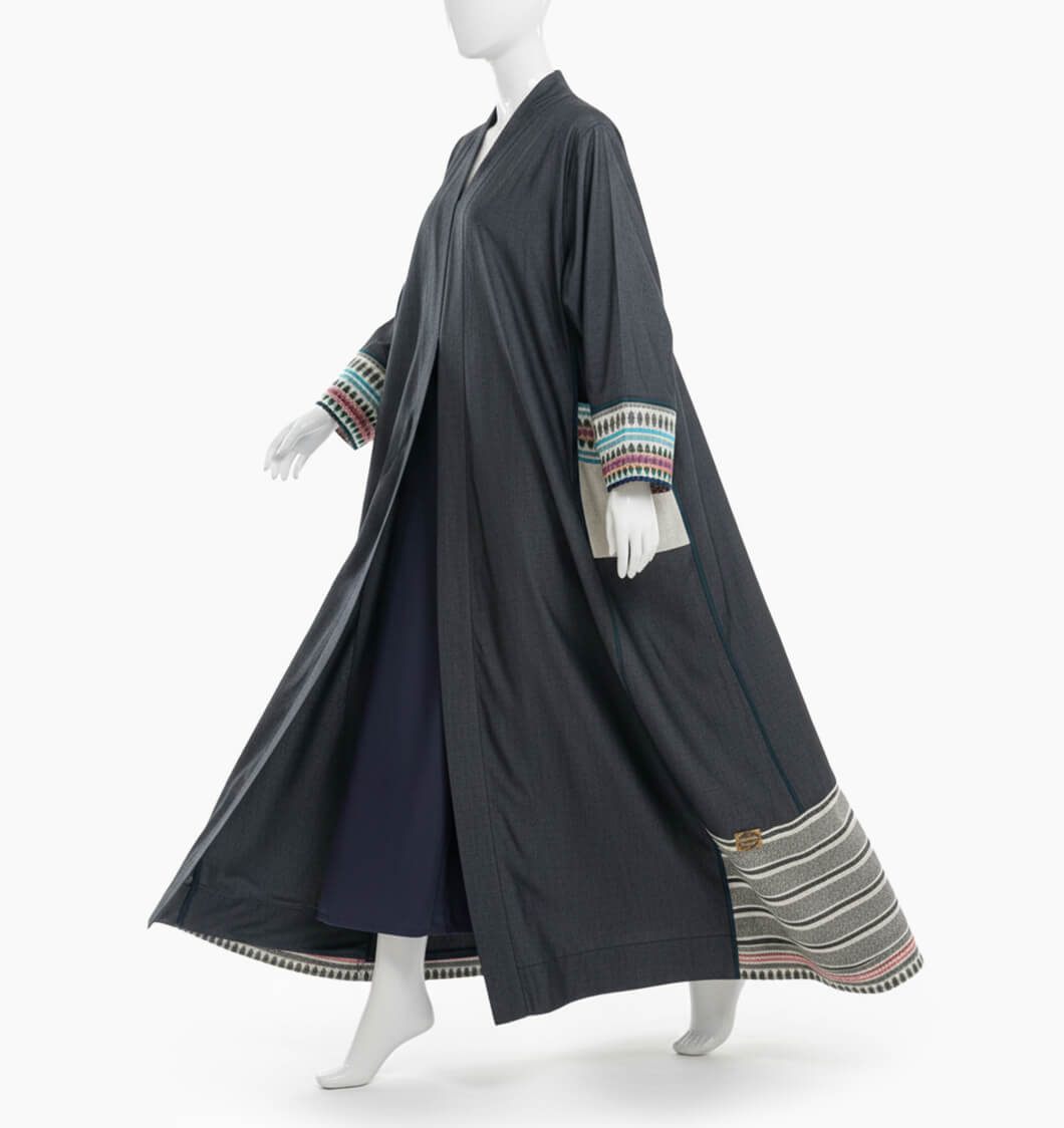 Ola Abayas Grey Embroidered Abaya