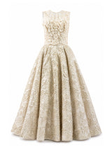 Ivory floral appliqué brocade ball gown front — luxury wedding dress Saudi Arabia | SO. by Sora