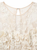 Illusion neckline pearl floral appliqué detail — ivory ball gown | SO. by Sora
