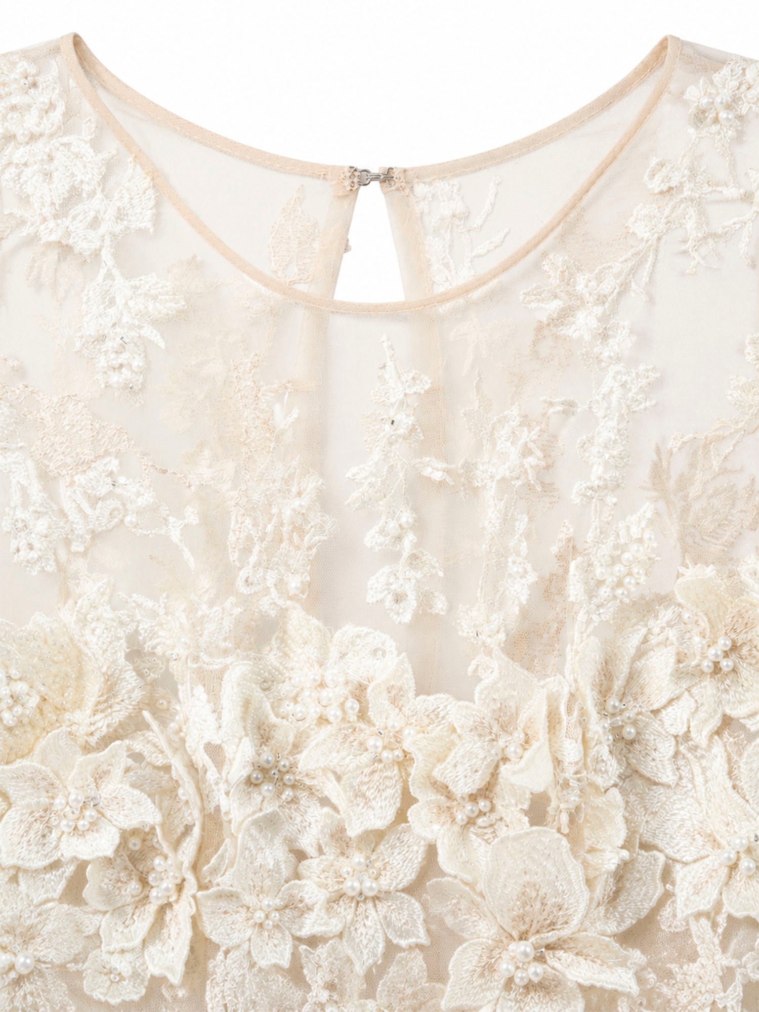 Illusion neckline pearl floral appliqué detail — ivory ball gown | SO. by Sora