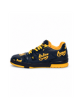 Louis Vuitton LV Trainer navy theatre-mask sneaker side view — luxury pre-owned sneakers Saudi Arabia | SO. by Sora