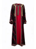 Merveilles du Beldi burgundy velvet takchita front — luxury Moroccan dress Saudi Arabia | SO. by Sora
