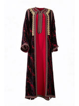 Merveilles du Beldi burgundy velvet takchita front — luxury Moroccan dress Saudi Arabia | SO. by Sora