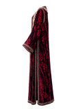 Burgundy velvet takchita side view — designer Moroccan gown Saudi Arabia | SO. by Sora
