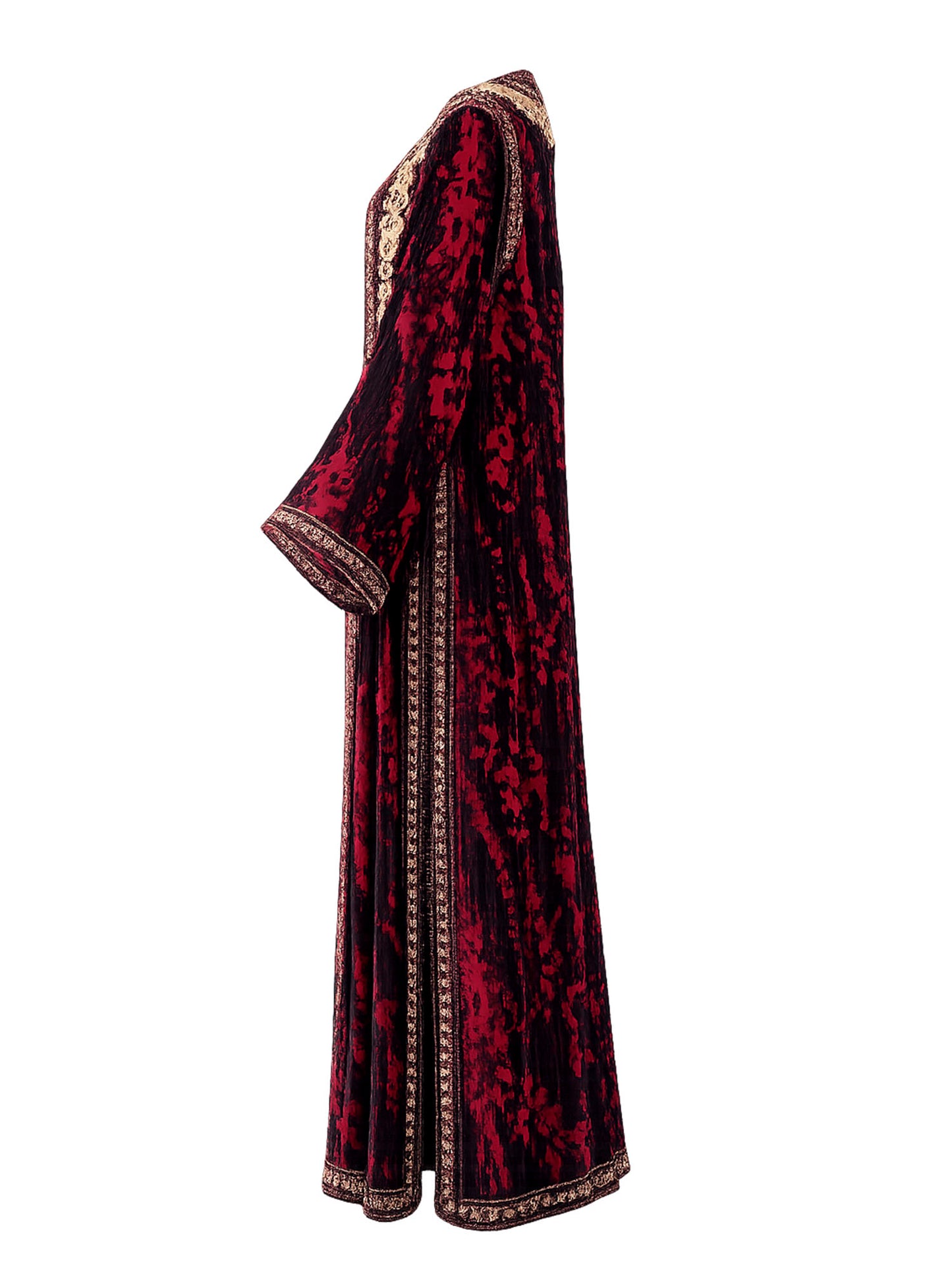 Burgundy velvet takchita side view — designer Moroccan gown Saudi Arabia | SO. by Sora