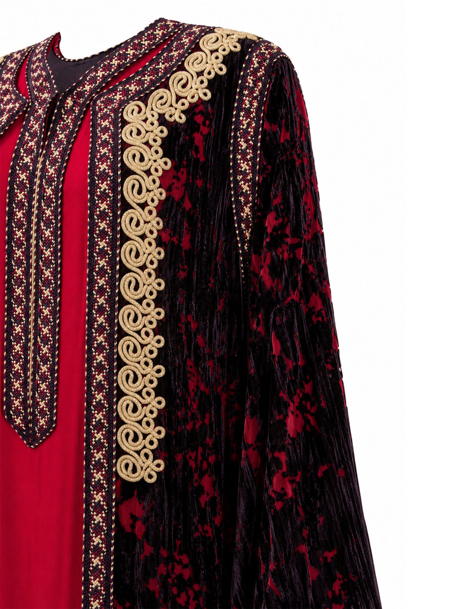 Gold passementerie embroidery neckline detail — Merveilles du Beldi takchita | SO. by Sora