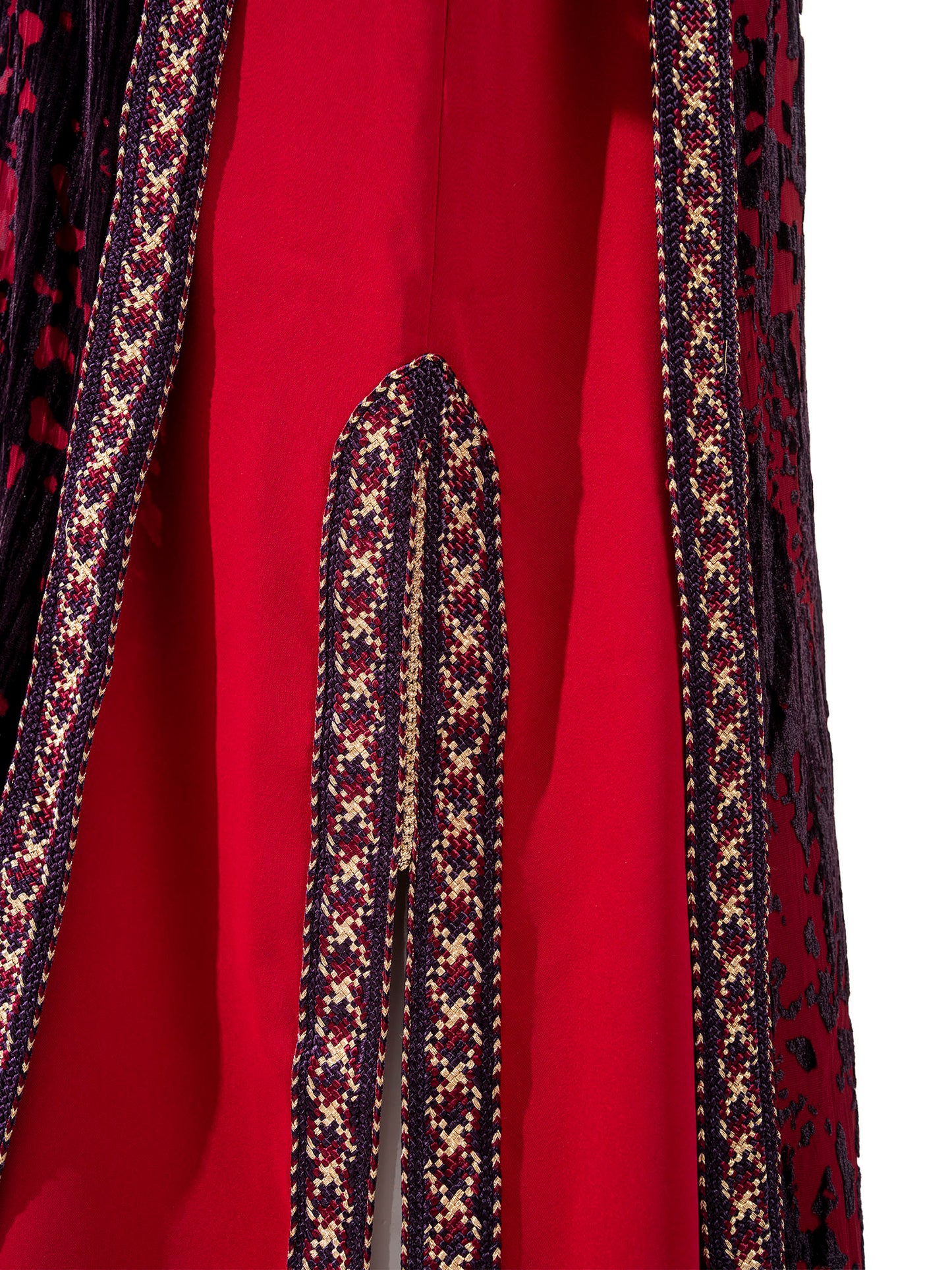 Burgundy velvet and gold braid fabric detail — luxury Moroccan takchita | SO. by Sora