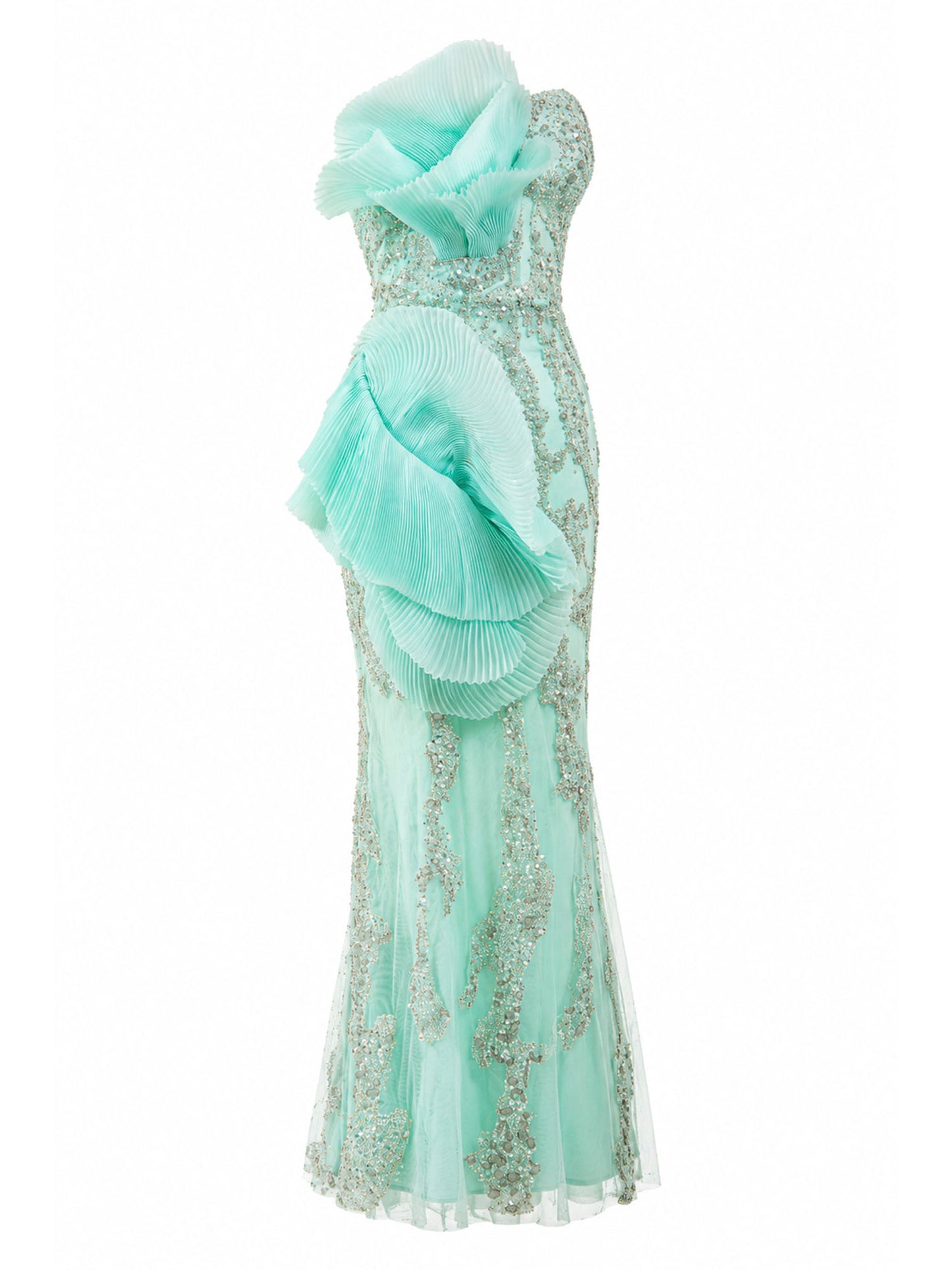Gaby Charbach mint green crystal mermaid gown front — luxury evening dress Saudi Arabia | SO. by Sora