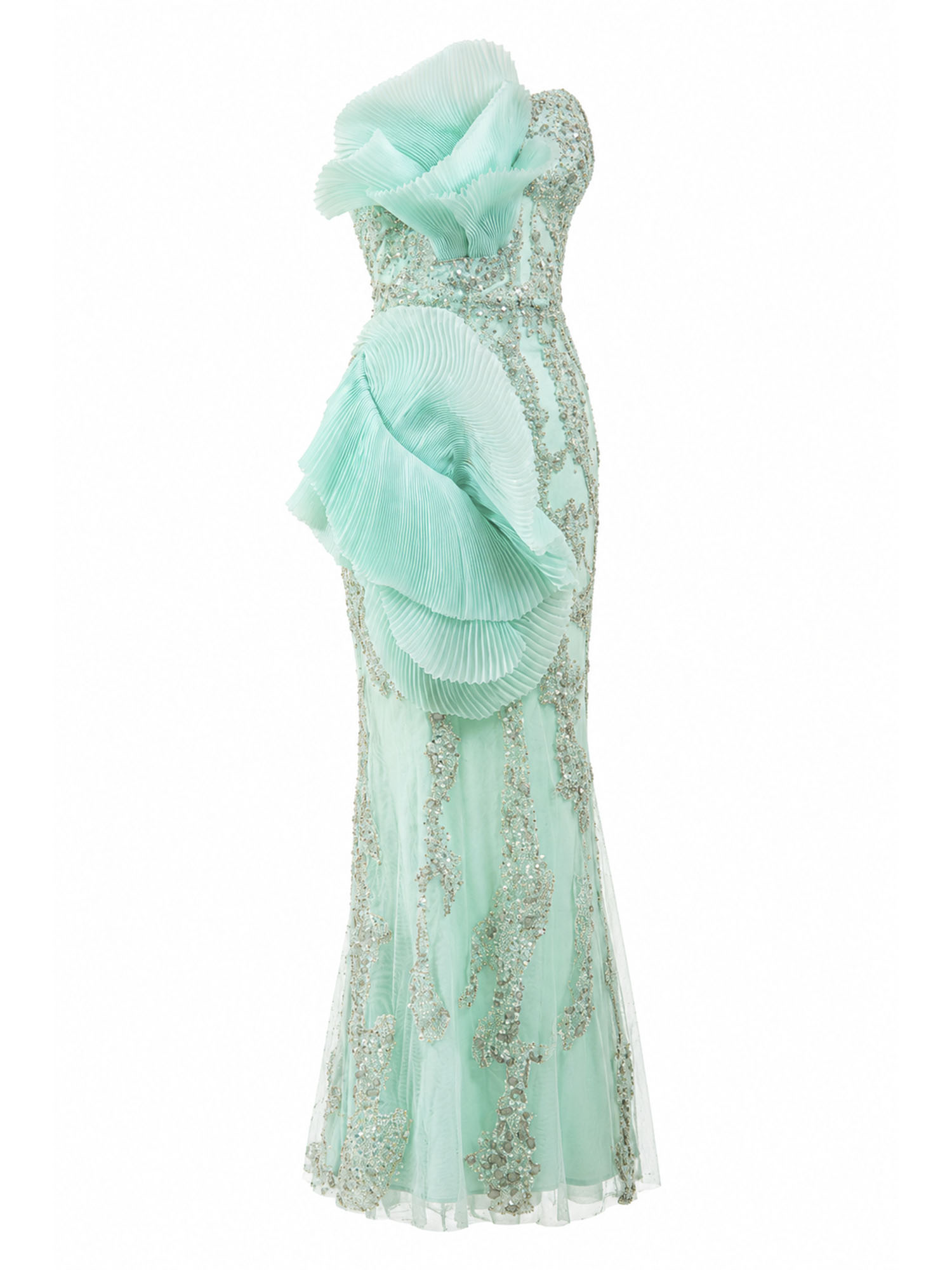 Gaby Charbach mint green crystal mermaid gown front — luxury evening dress Saudi Arabia | SO. by Sora