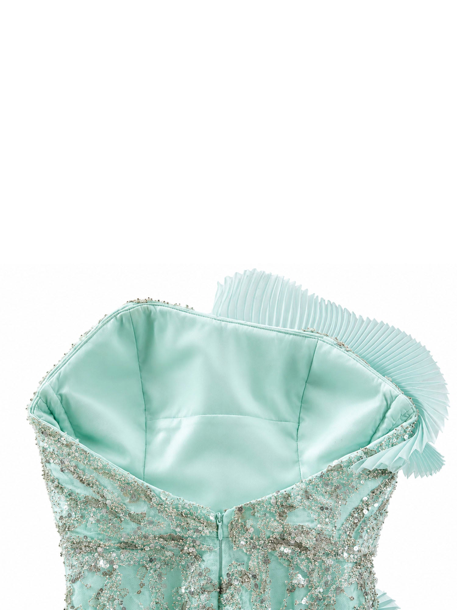Gaby Charbach interior lining and back zip — mint green mermaid gown | SO. by Sora