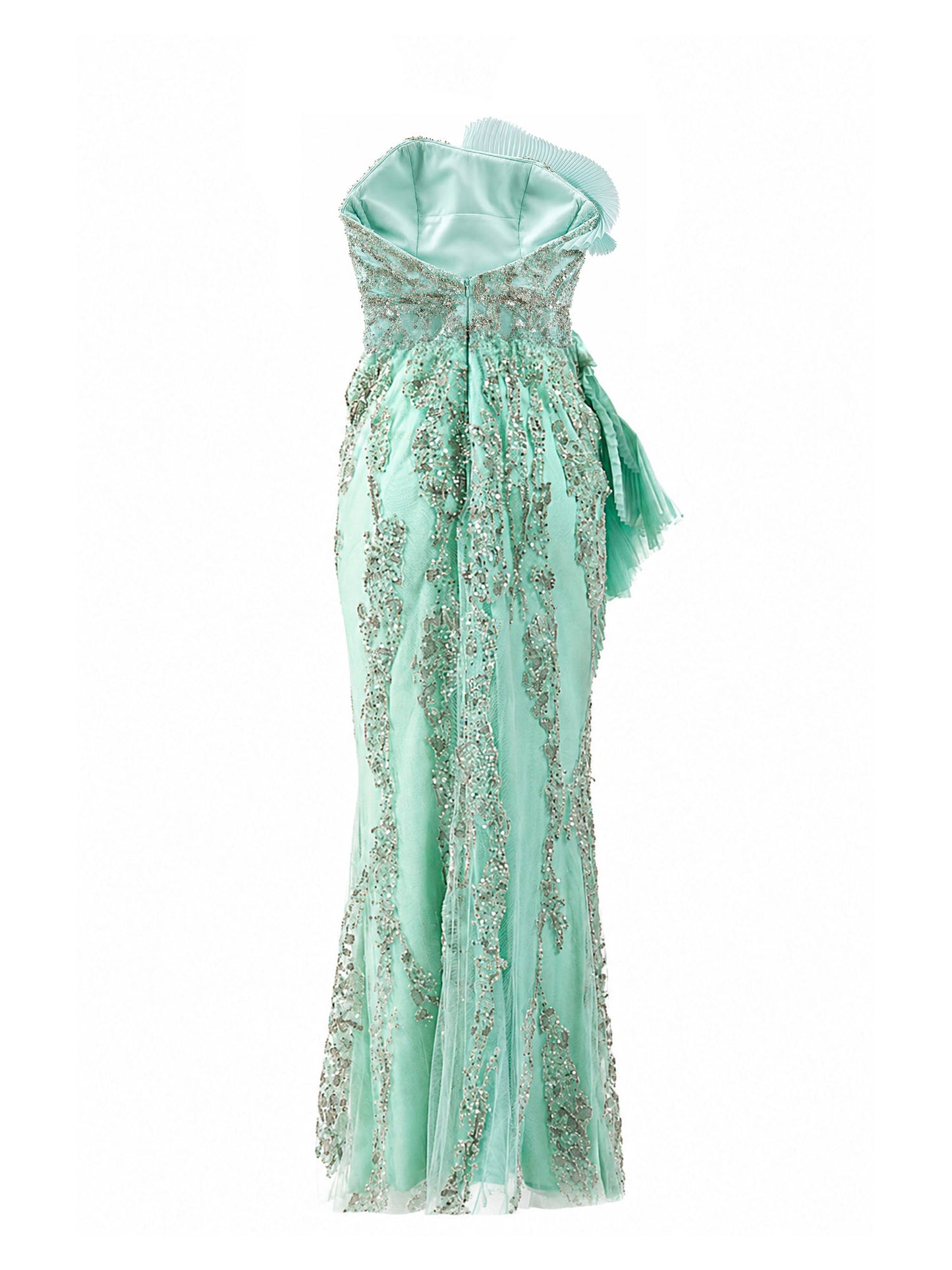 Gaby Charbach mint green mermaid gown back view — buy formal gown online KSA | SO. by Sora