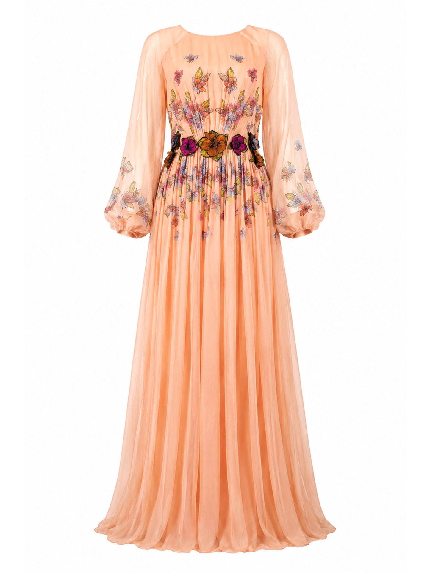 Peach Floral Silk Chiffon Gown