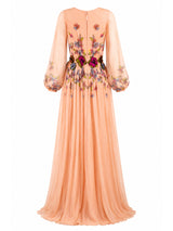 Rami Al Ali peach chiffon gown back — buy silk chiffon gown online Saudi Arabia | SO. by Sora