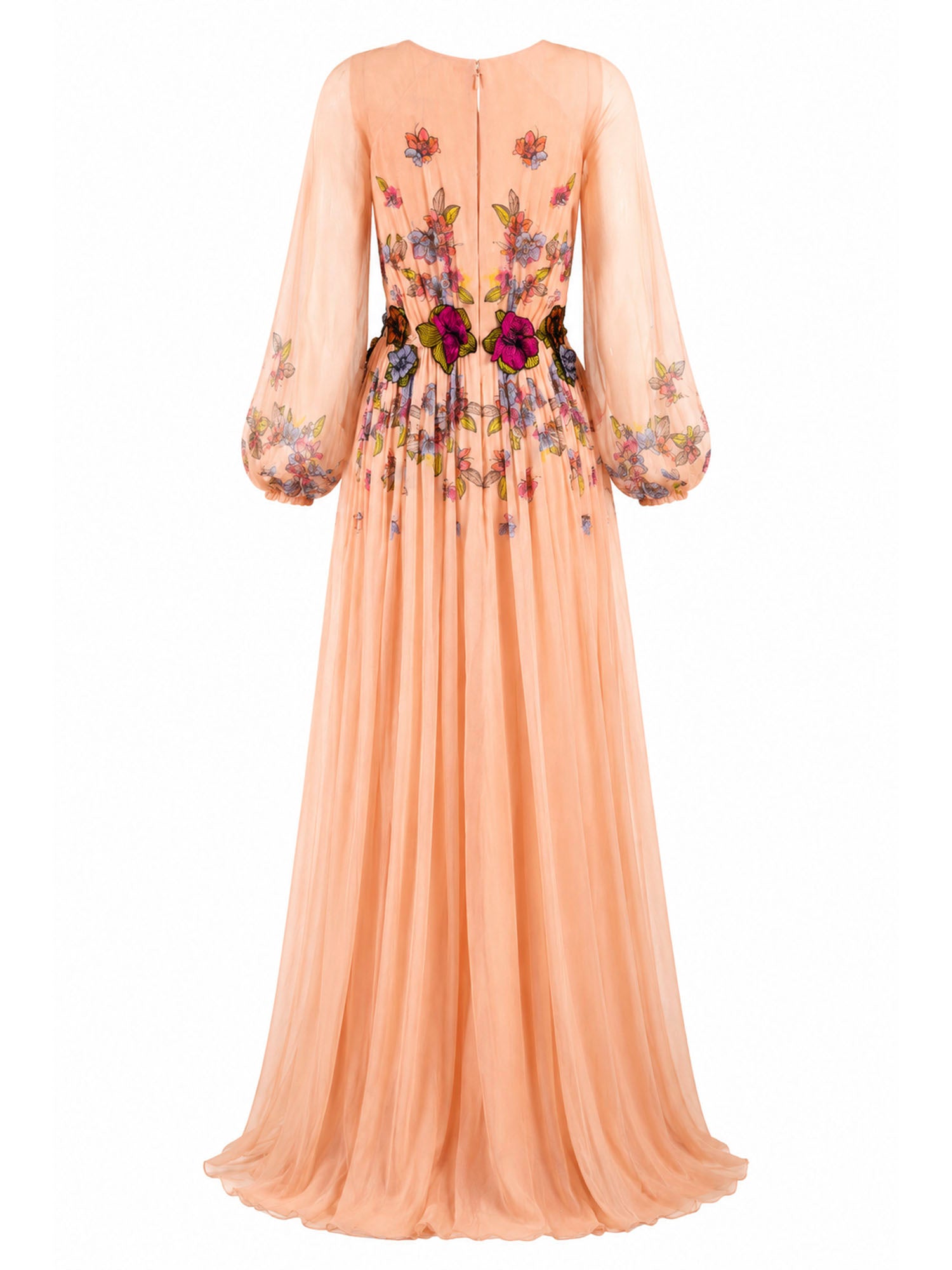 Rami Al Ali peach chiffon gown back — buy silk chiffon gown online Saudi Arabia | SO. by Sora