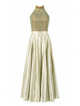 Sage green satin beaded two-piece gown front — luxury evening dress Saudi Arabia | SO. by Sora