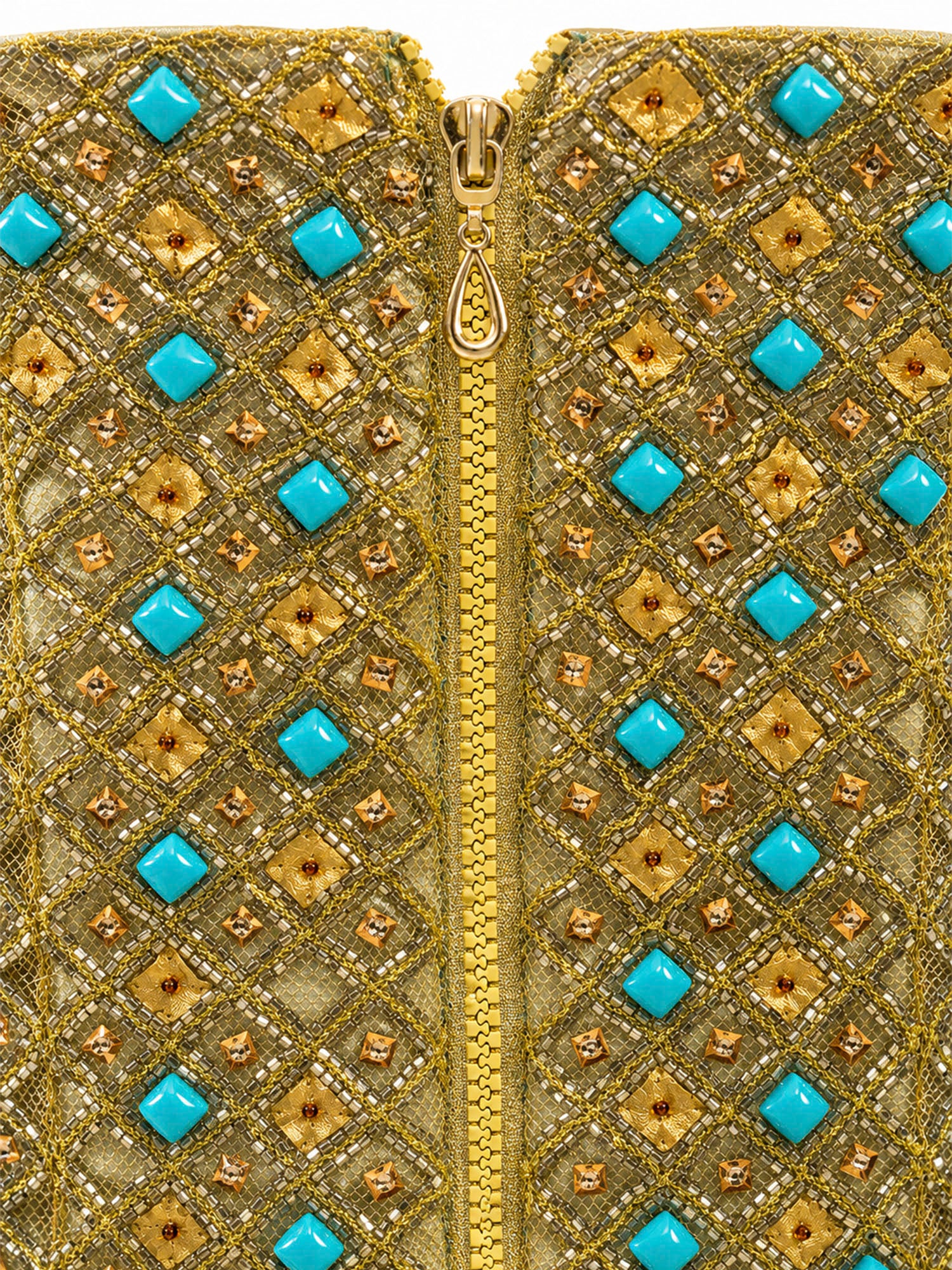 Beadwork and zip detail — sage green satin gown KSA | SO. by Sora