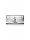 Saint Laurent silver metallic monogram clutch front view — luxury pre-owned handbag Saudi Arabia | SO. by Sora