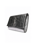 Saint Laurent YSL silver clutch angle view — buy pre-owned designer clutches online KSA | SO. by Sora