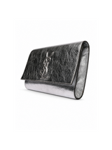 Saint Laurent YSL silver clutch angle view — buy pre-owned designer clutches online KSA | SO. by Sora