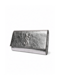 YSL Cassandre monogram and crackled metallic leather detail — silver Saint Laurent clutch | SO. by Sora