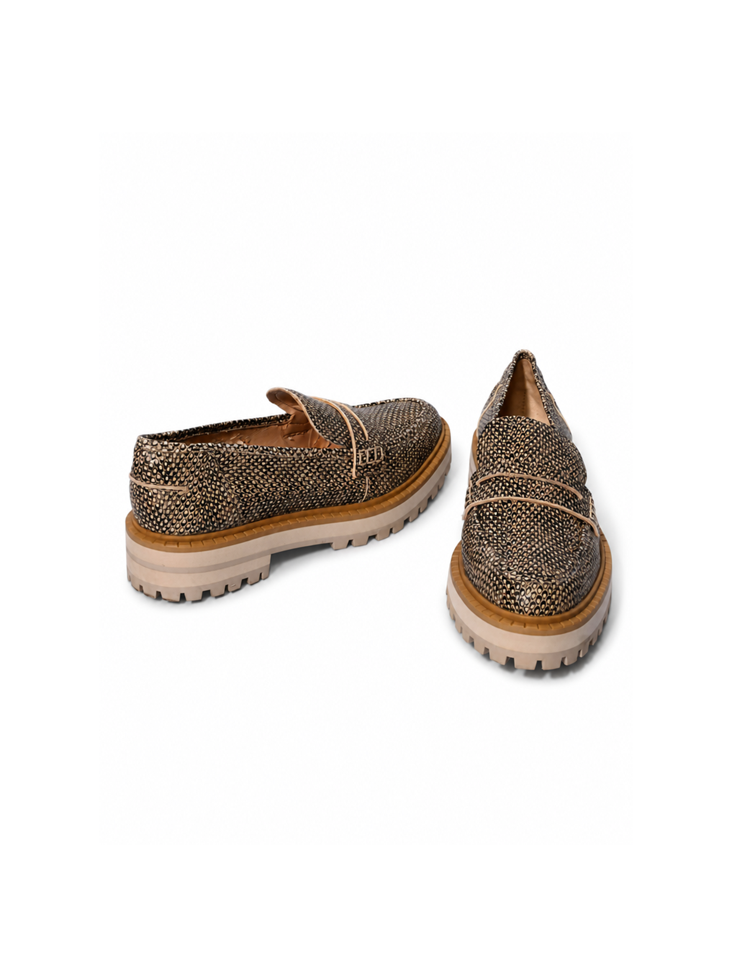Snake-print leather lug-sole penny loafers — luxury pre-owned shoes Saudi Arabia | SO. by Sora