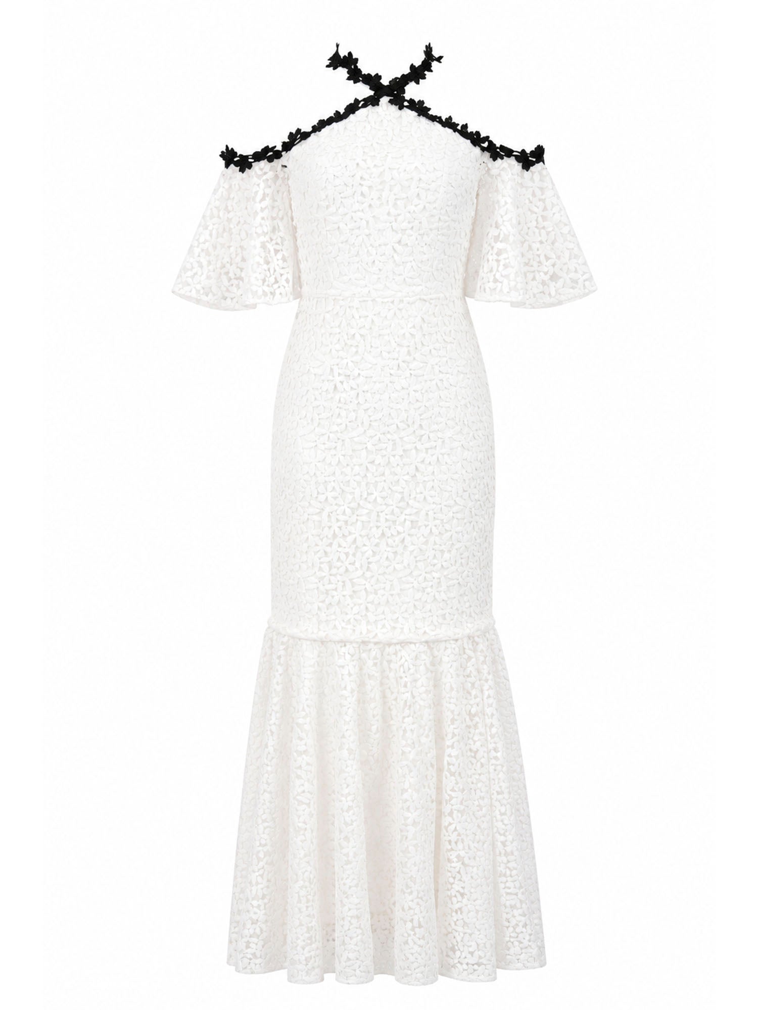 Jill Jill Stuart white guipure lace cold-shoulder dress front — luxury dress Saudi Arabia | SO. by Sora