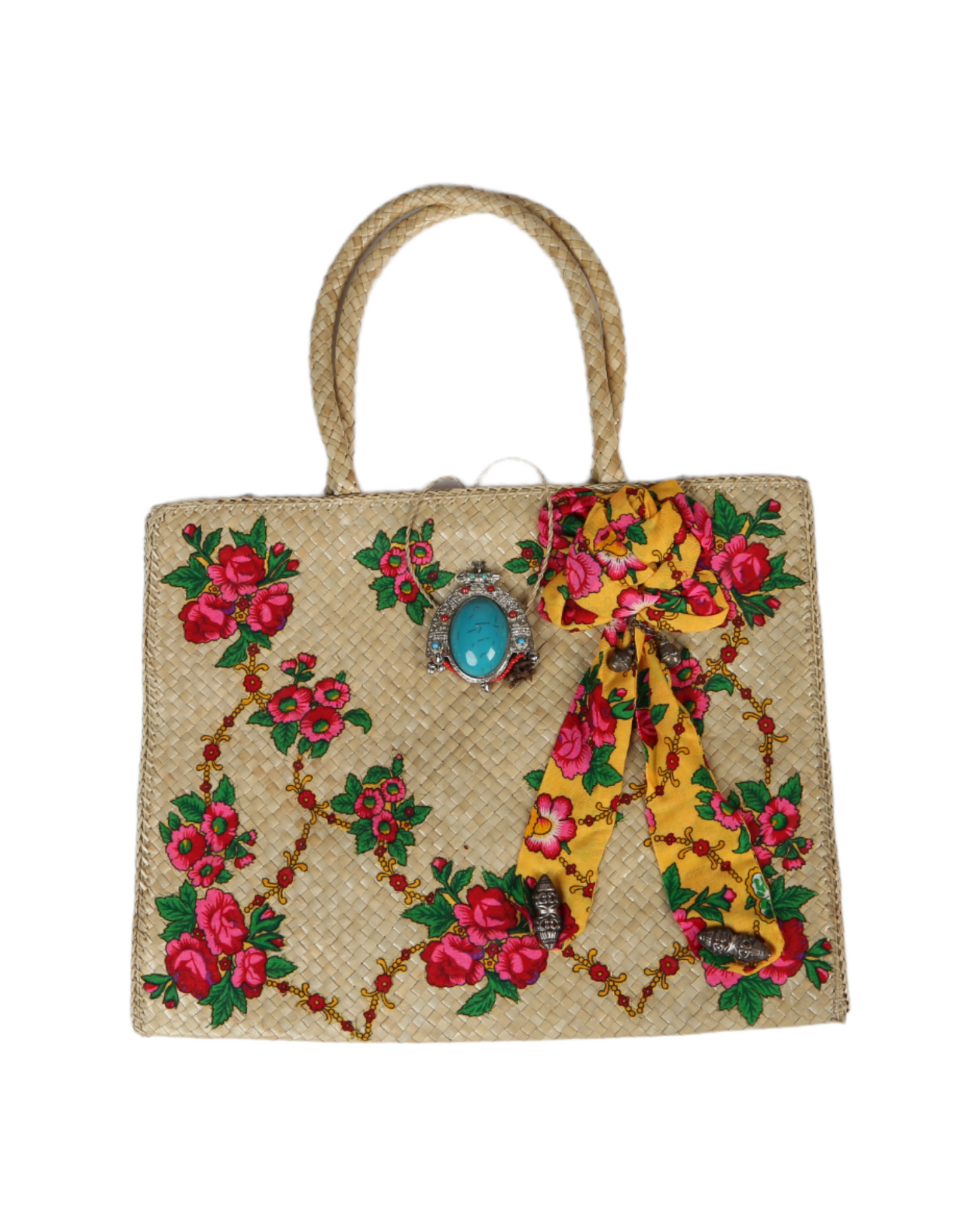 Woven Beach Bag With Floral Print
