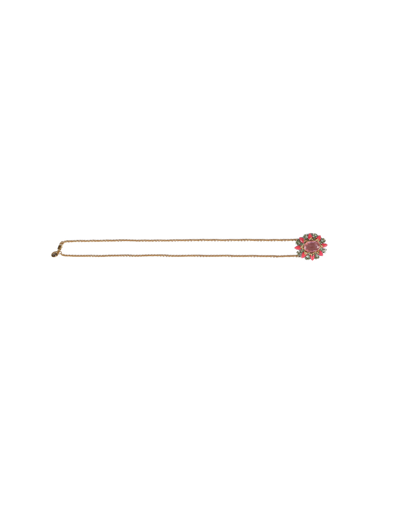 Gold necklace with pink crystal stone