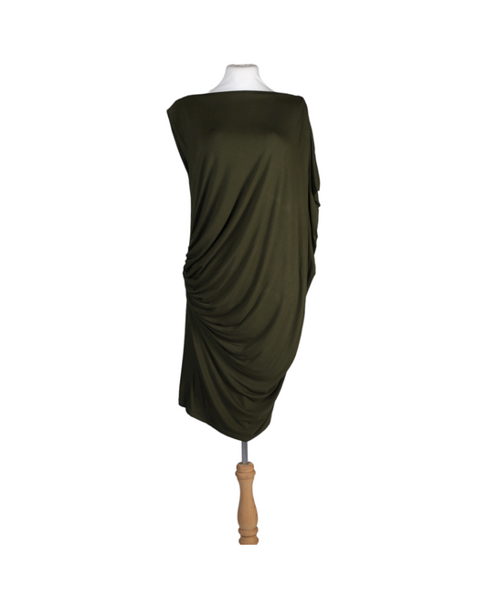 فستان صيفي بطول الركبة باللون الخاكي من متجر ديستركت