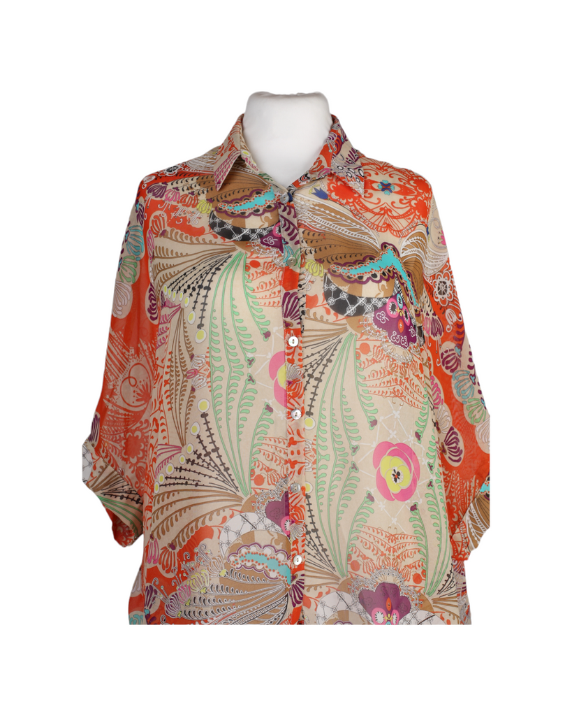 La Fée Maraboutée Sheer Printed Button Down Shirt