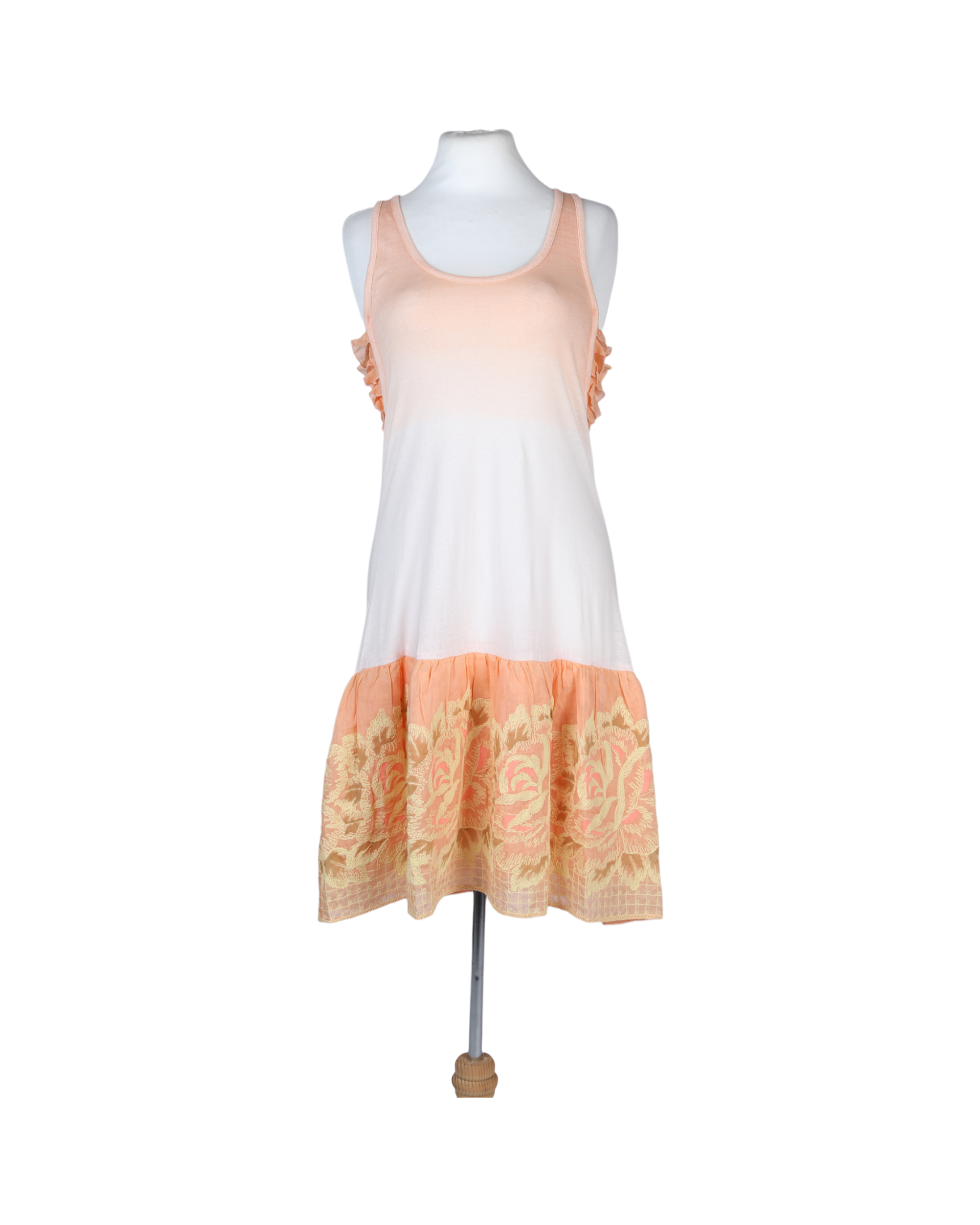 فستان قصير بطول الركبة باللون البرتقالي والكريمي من متجر منوش