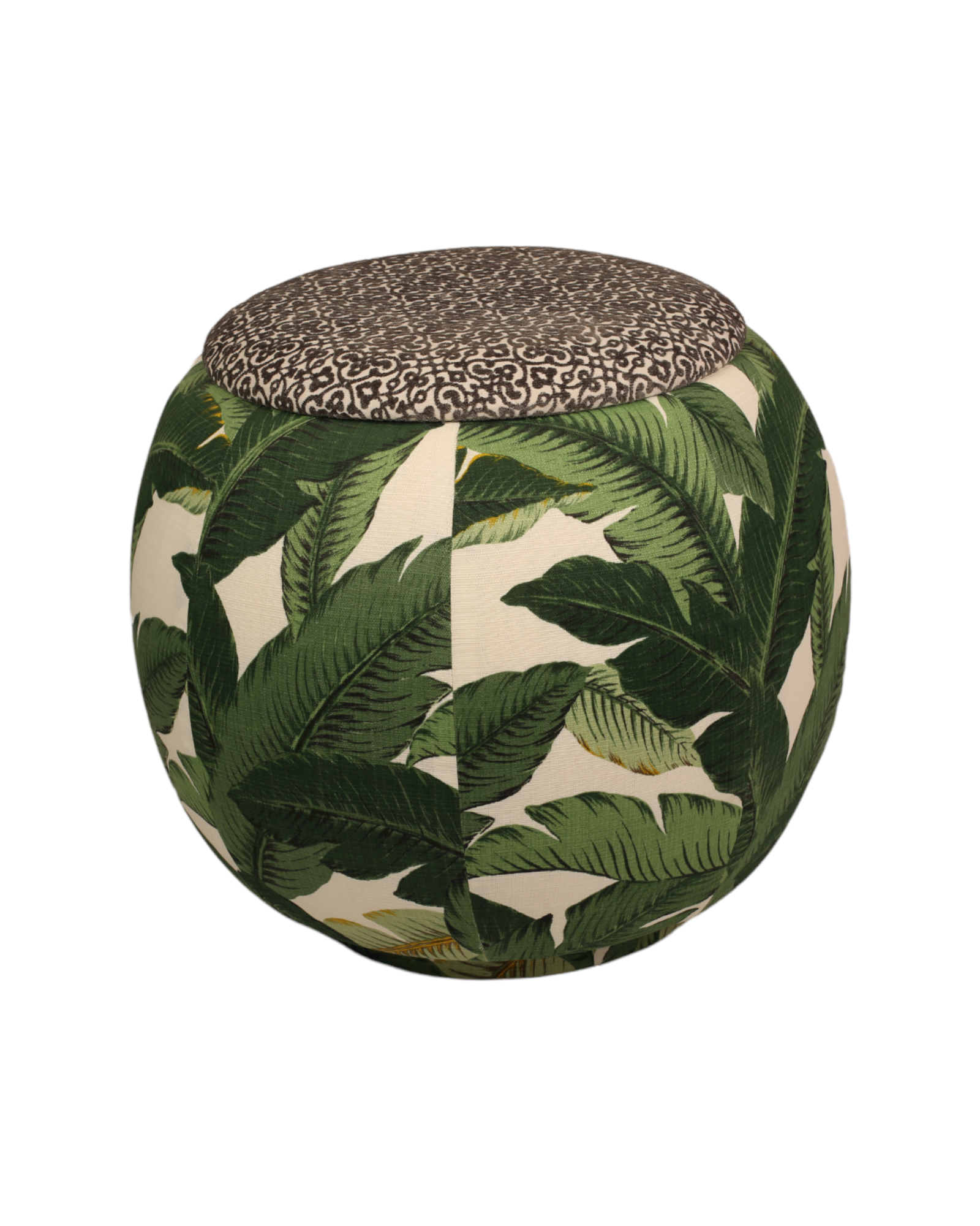 Maison Mishmashi Banana Leaf Print & Slate Velvet Queen Pouf