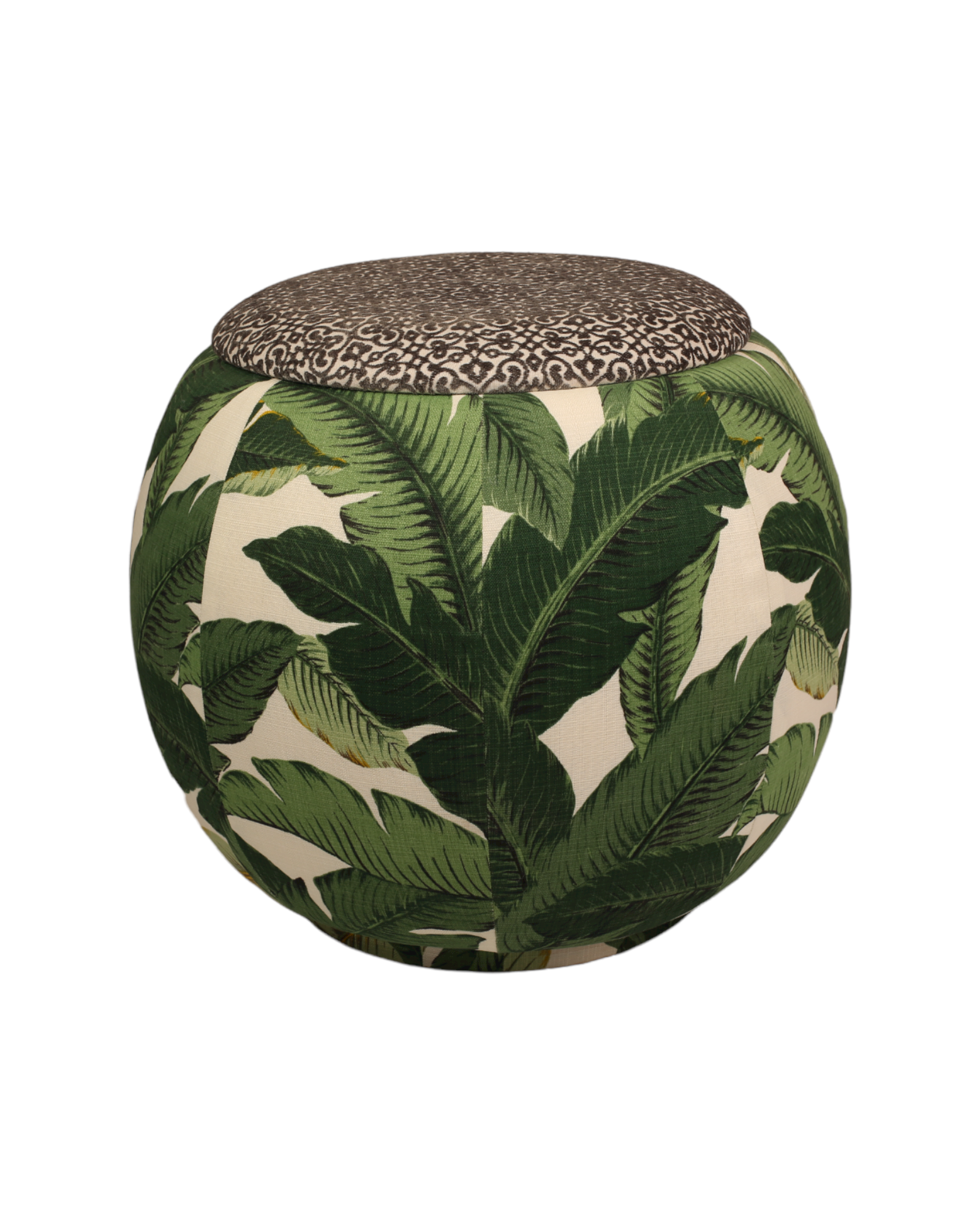 Maison Mishmashi Banana Leaf Print & Slate Velvet Queen Pouf