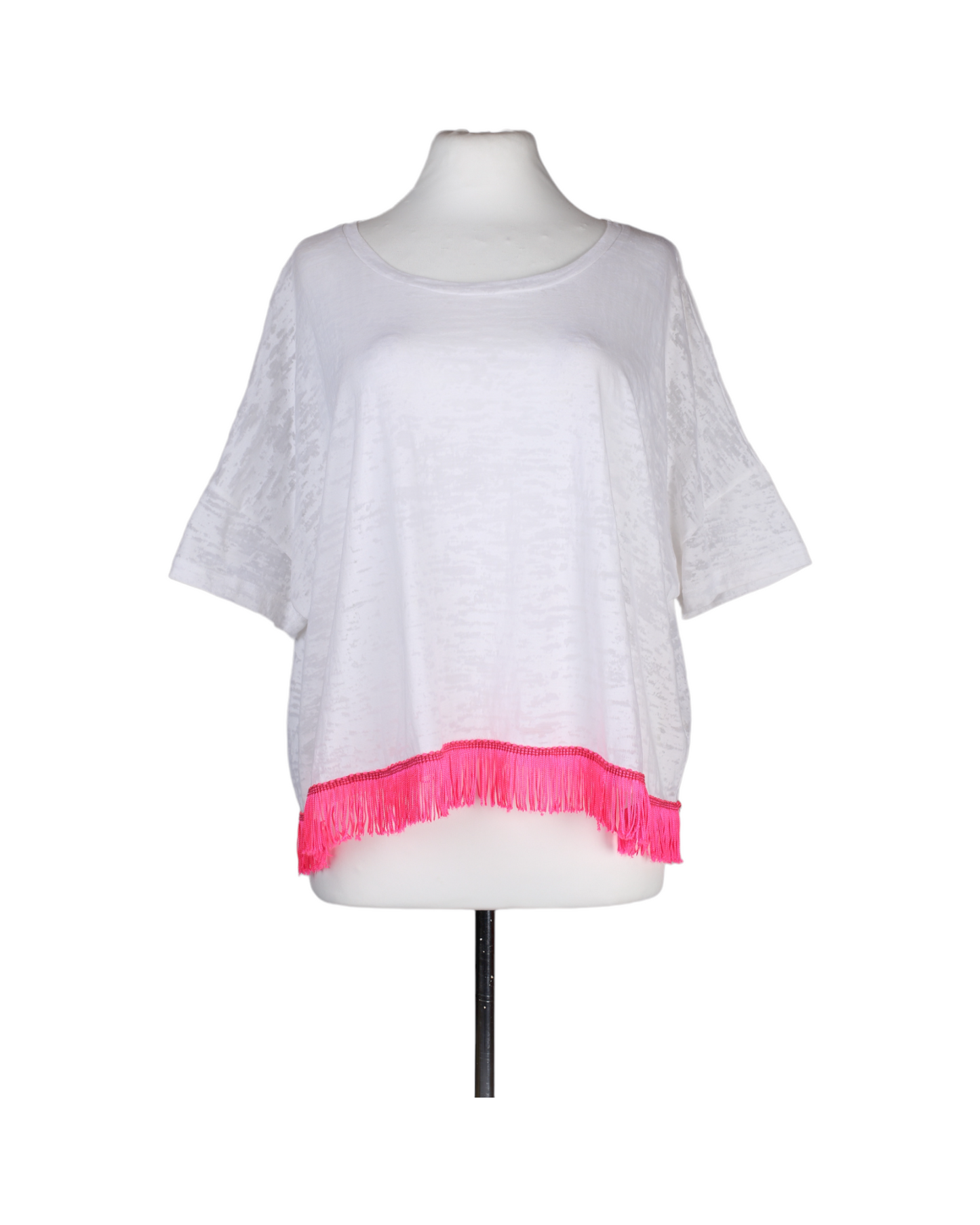 White T-Shirt With Neon Pink Fringes
