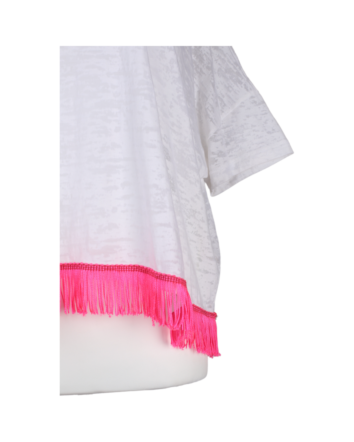 White T-Shirt With Neon Pink Fringes