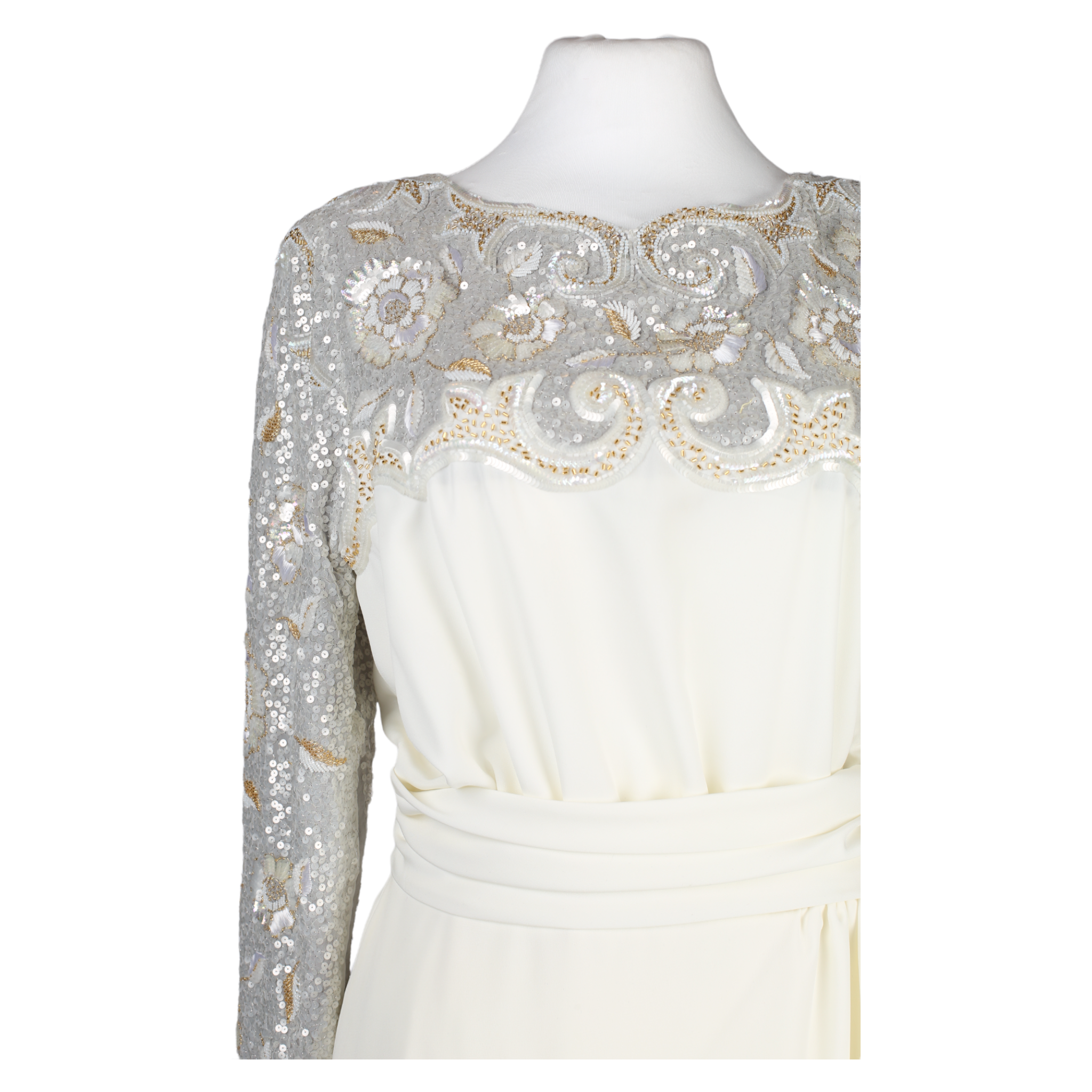 G. Kazazian Maxi White Long Sleeve Gown With Embroidery