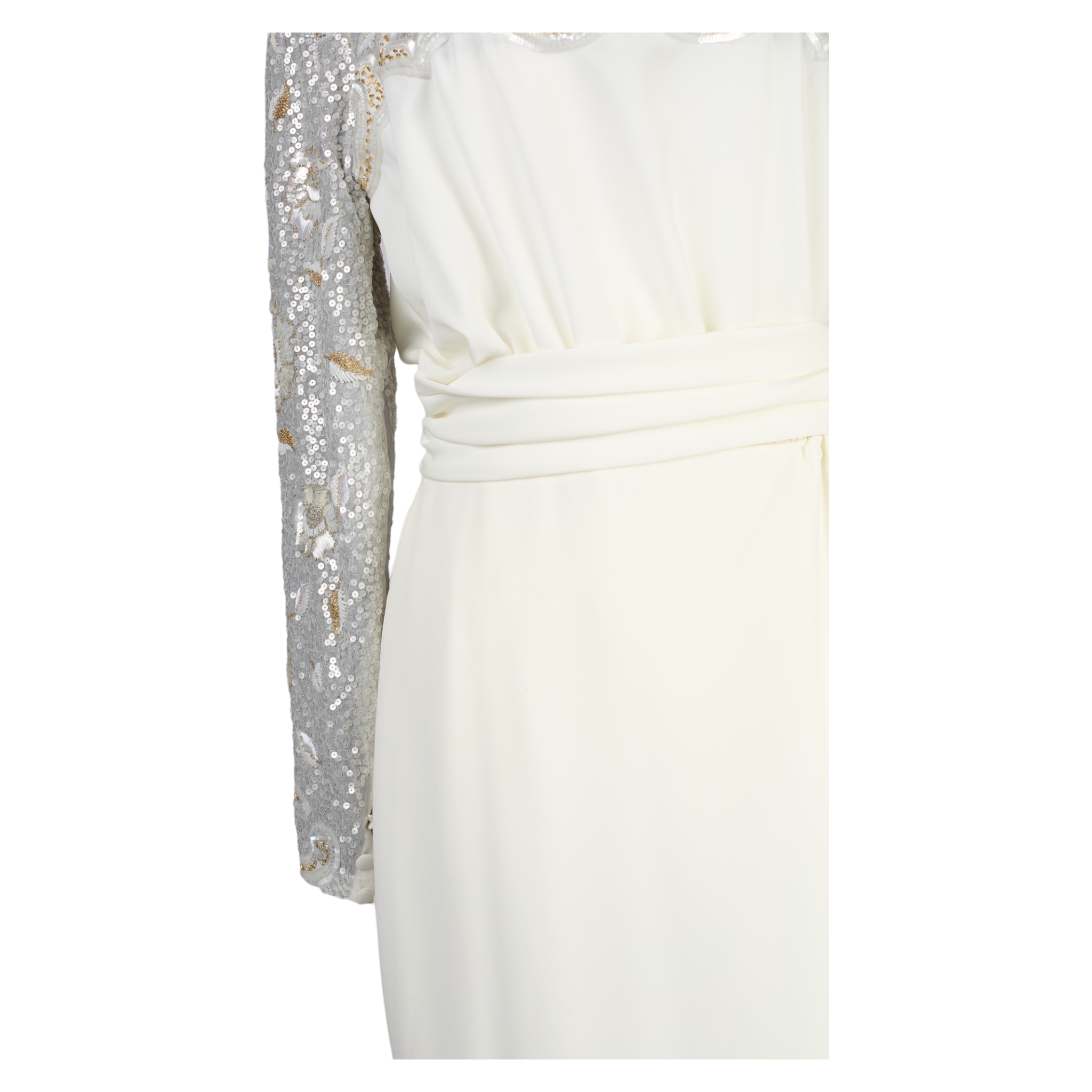 G. Kazazian Maxi White Long Sleeve Gown With Embroidery