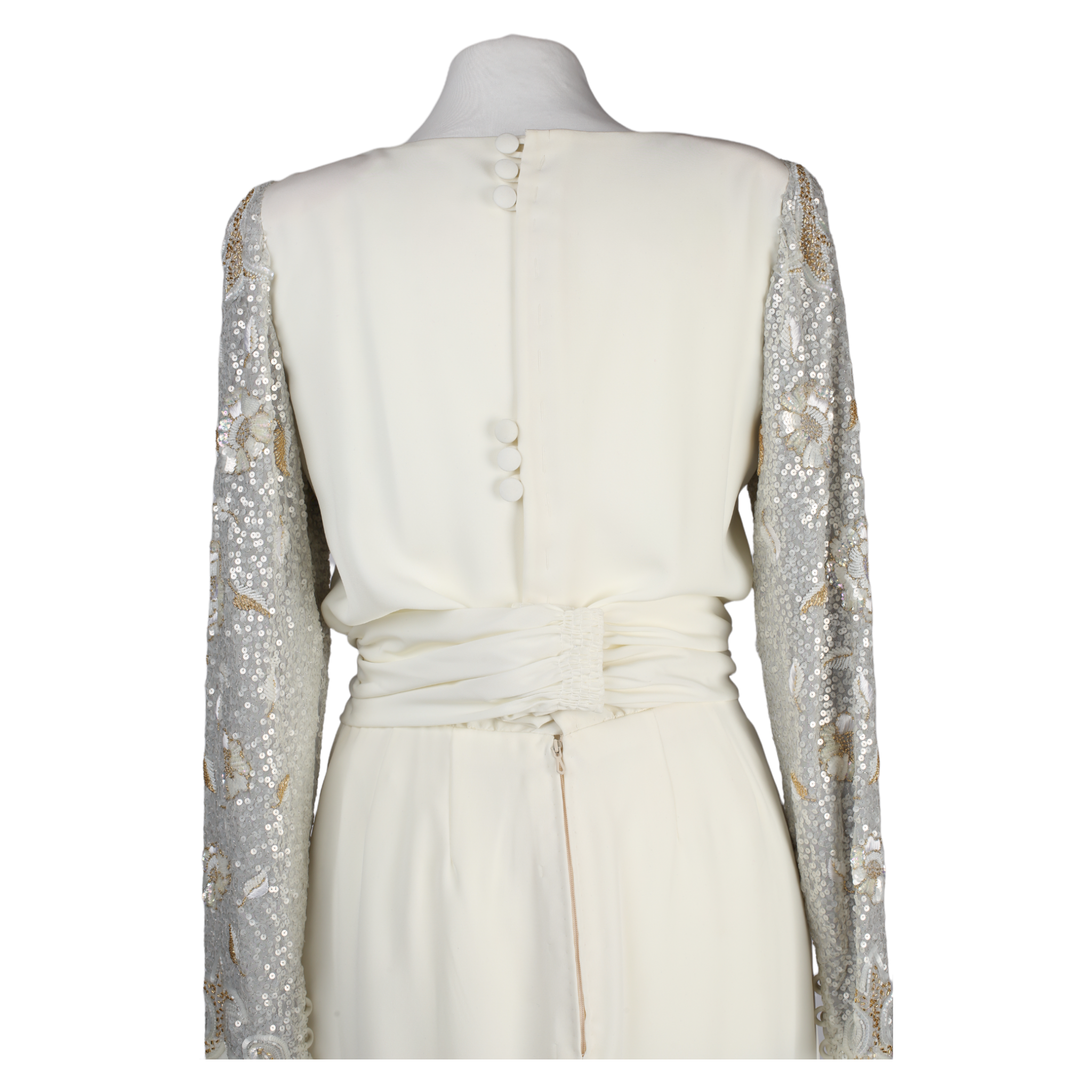 G. Kazazian Maxi White Long Sleeve Gown With Embroidery