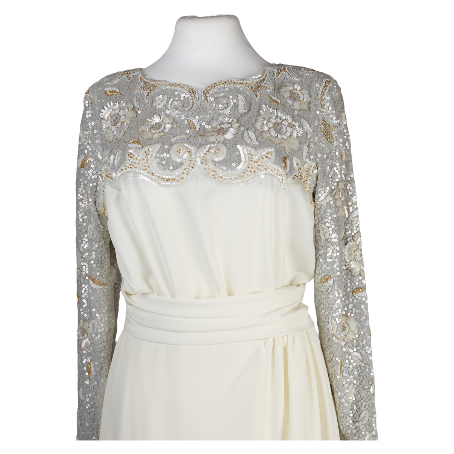 G. Kazazian Maxi White Long Sleeve Gown With Embroidery